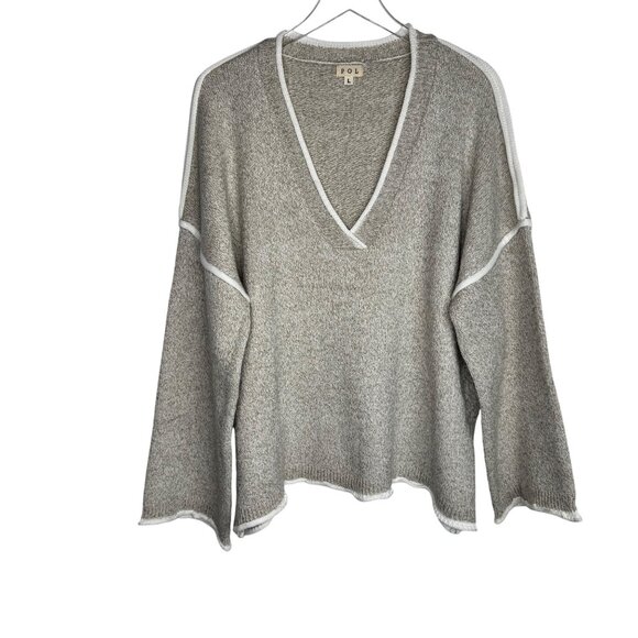POL Sweaters - Beige POL Womens V-Neck Oversized Knit Sweater Women’s Large Cozy Soft Lounge